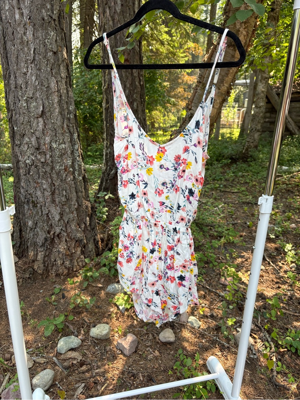 Rip Curl White Floral Print Summer Top with Multicolor Blooms